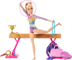 Barbie gymnastics doll with flip action using the C-clip for dynamic routines.
