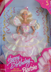 Barbie Happy Birthday Doll front view with pink gown and accessories for playtime