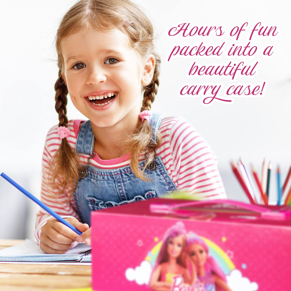 Barbie HB pencil and eight-colour pencils for precise drawing.