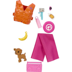 Barbie HPL69 doll with puppy enhances beach-time storytelling and friendship.