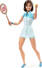 Barbie Inspiring Women Billie Jean King doll in tennis dress front view for collectible display