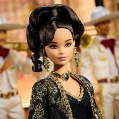 Barbie Juan Gabriel doll in black bodysuit, elegant concert-ready look.