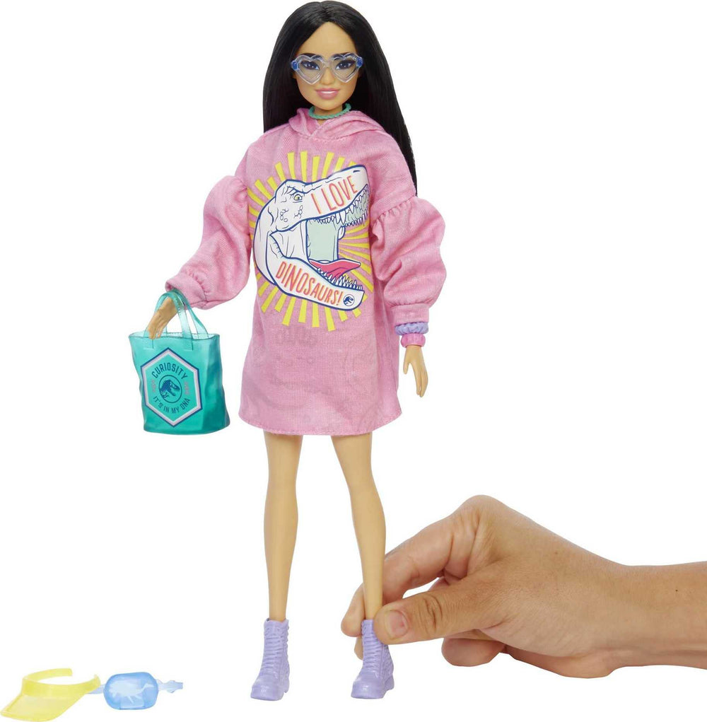 Barbie Jurassic World fashion pack purple boots and fanny pack for versatile styling.