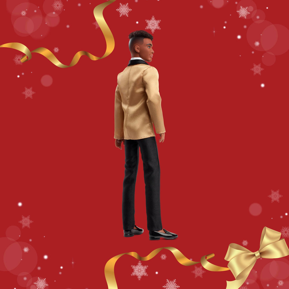 Barbie Ken 2025 Holiday display stand supports secure, elegant posing.