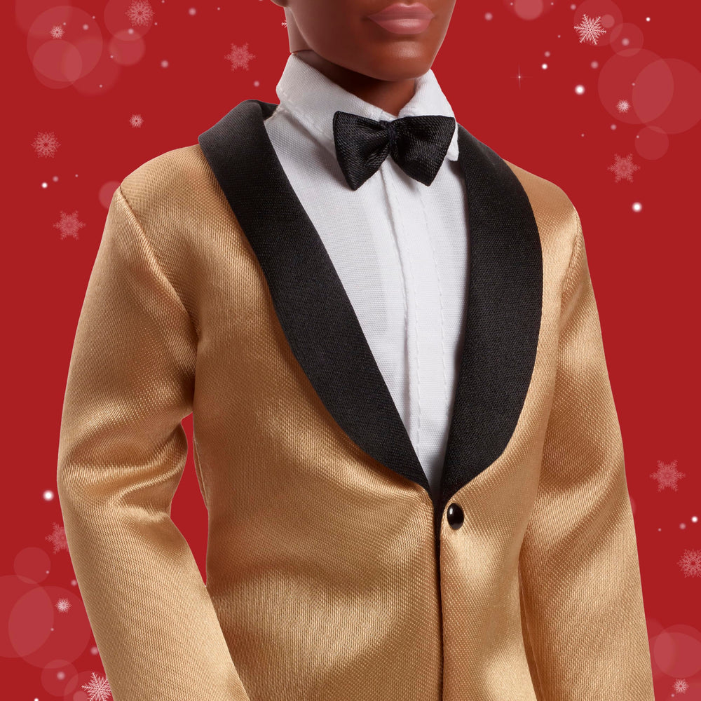 Barbie Ken 2025 Holiday white shirt and bow tie showcase classic formal flair.