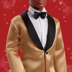 Barbie Ken 2025 Holiday white shirt and bow tie showcase classic formal flair.
