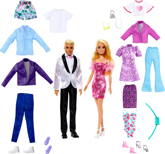 Barbie and Ken fashion dolls with diverse outfits for imaginative play
