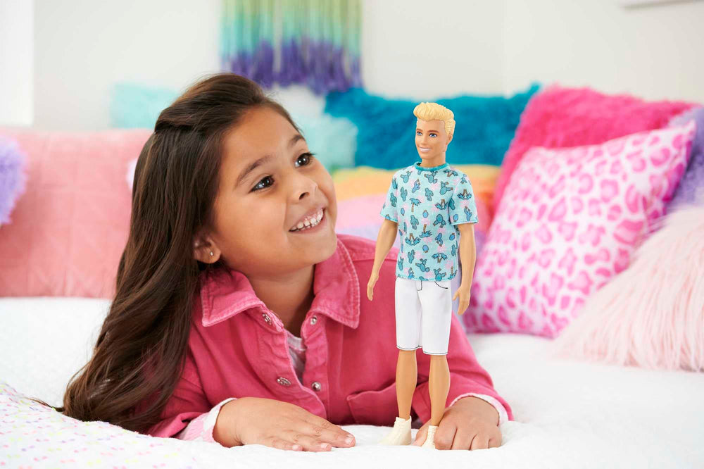 Barbie Ken Fashionistas 211 in white shorts and cream sneakers ready for city adventures.