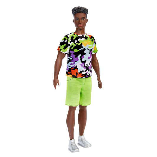 Ken Fashionistas doll with broad shoulders and black curly hair for diverse storytelling play