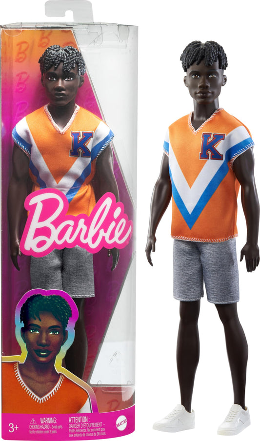 Barbie Ken Fashionistas with twisted hair wearing a sporty jersey for imaginative play.