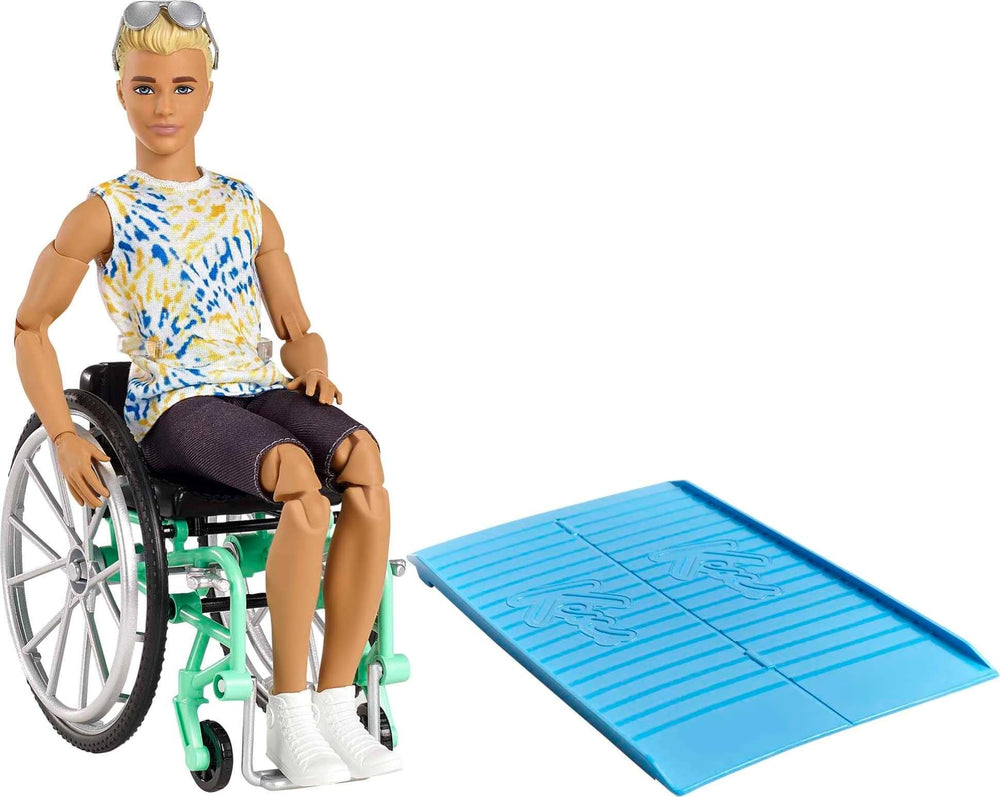 Barbie Ken Fashionistas 167 in wheelchair and ramp for accessible play.