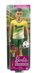 Barbie Ken soccer doll with short cropped hair has a modern look.