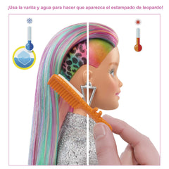 Barbie Leopard Rainbow Hair brush helps create smooth, bold hairstyles.