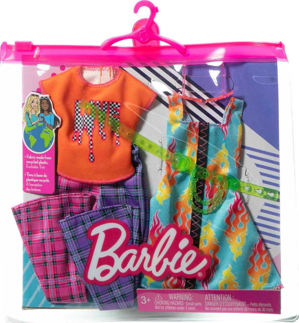 Barbie LOVE tee with plaid flare pants for versatile styling.