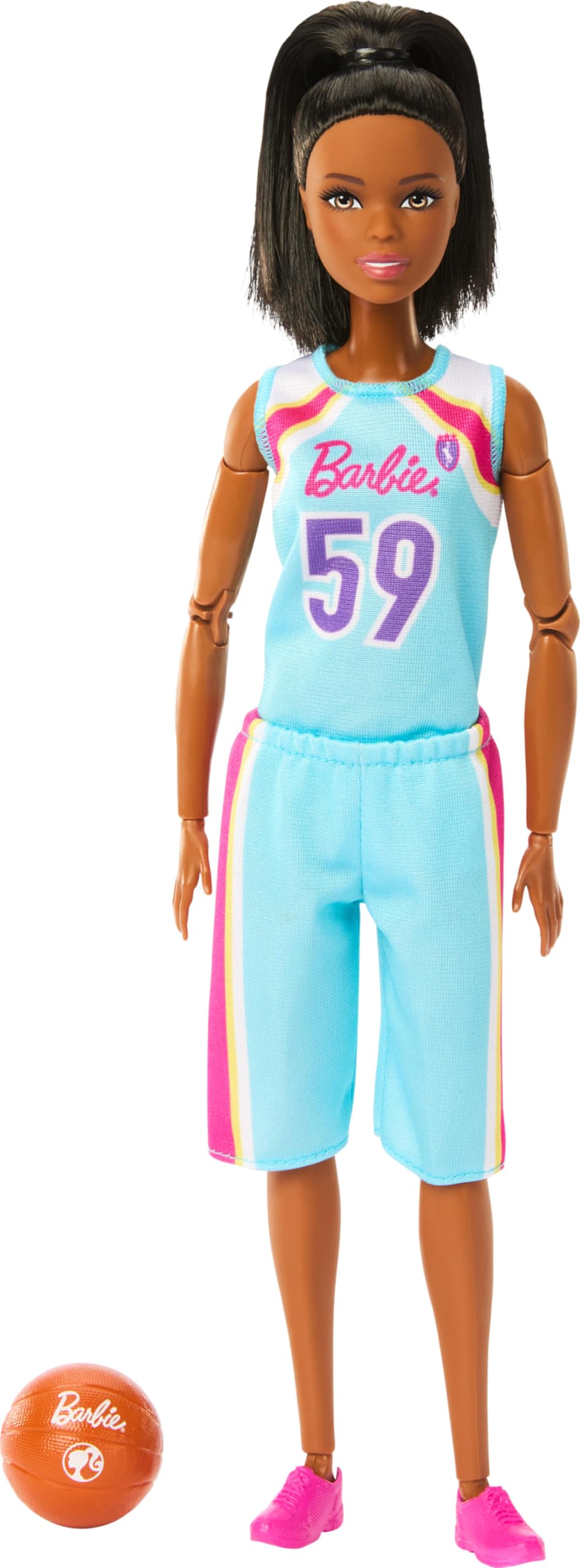 Barbie Made to Move sneakers and jersey support sporty imaginative play.