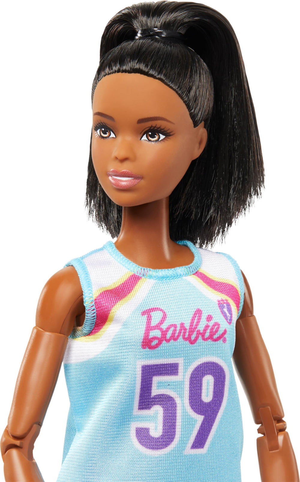 Barbie Made to Move doll wearing removable team jersey for versatile play.