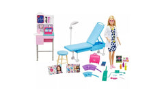 Barbie Medical Doctor Deluxe Doll Playset with coat and stethoscope enables imaginative patient care.