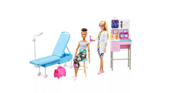 Barbie medical tools set including stethoscope, otoscope, and thermometer for realistic pretend checkups.
