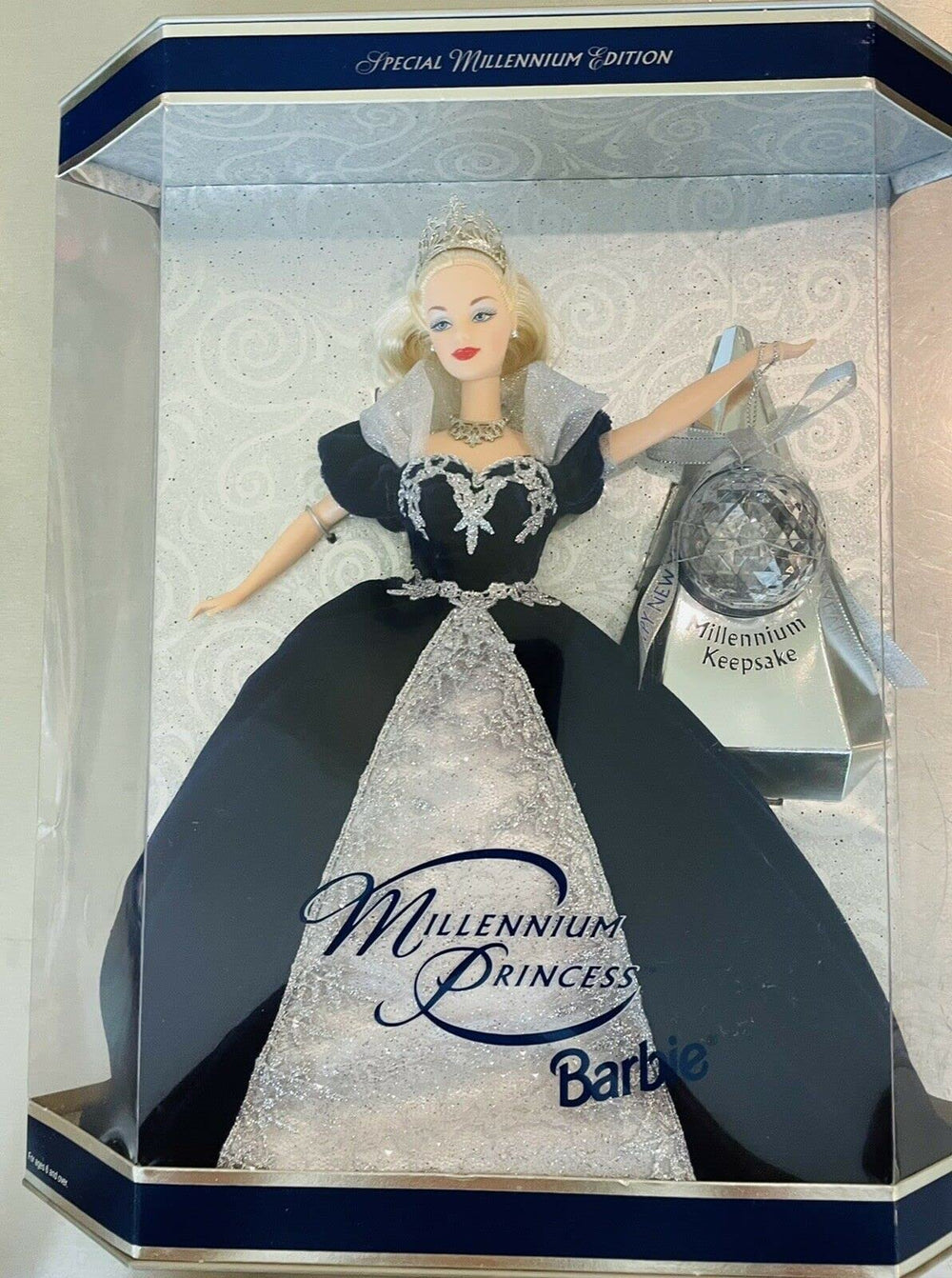 Barbie Millennium Princess in blue gown with tiara, a collectible keepsake display.