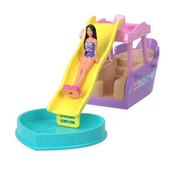 Barbie Mini BarbieLand 1.5-inch doll sits in captain seat.