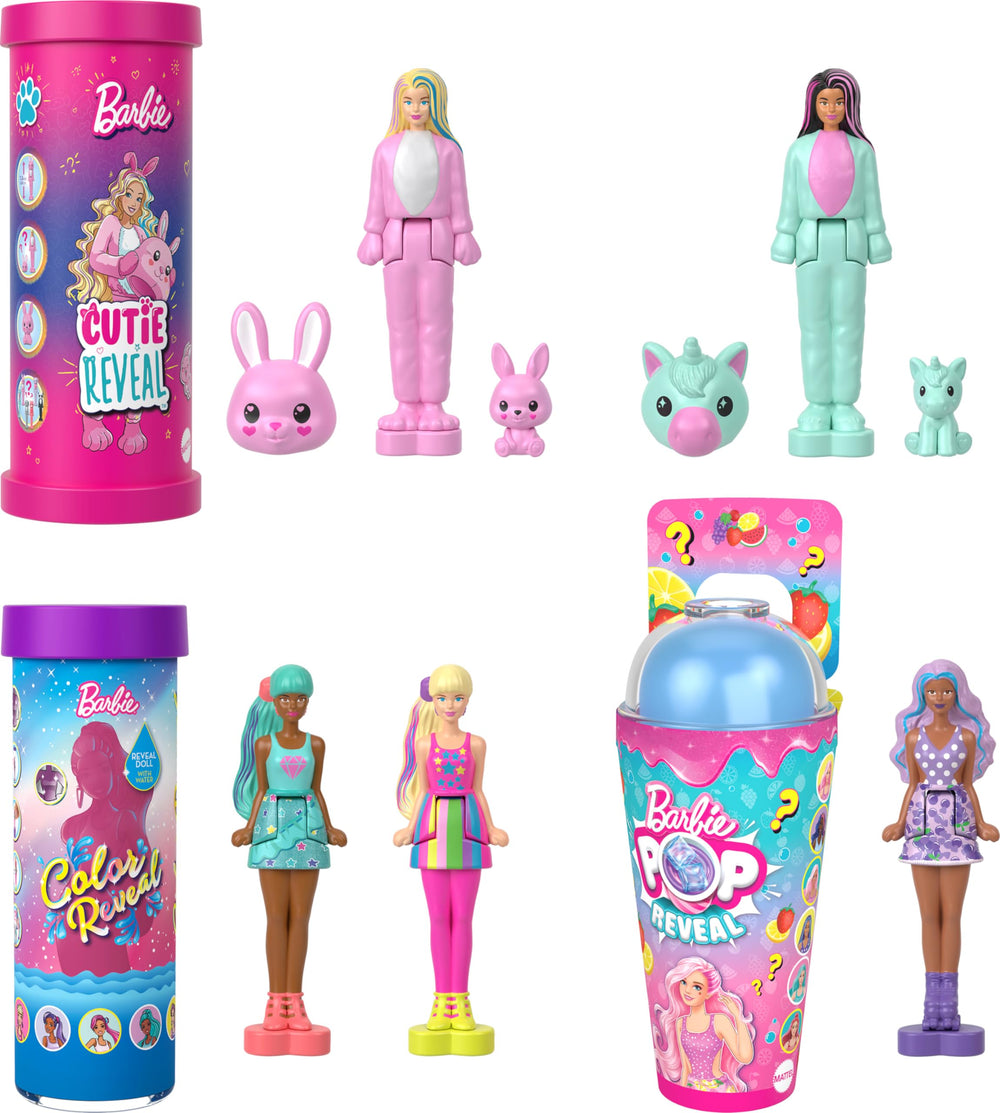 Barbie Mini BarbieLand Color Reveal doll during water unboxing reveals vibrant color.