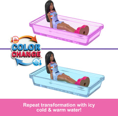 Barbie Mini BarbieLand camper doors shown opening for realistic play scenes.