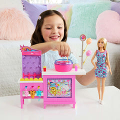 Barbie Mysteries game booth with tokens and prizes fuels pretend play.