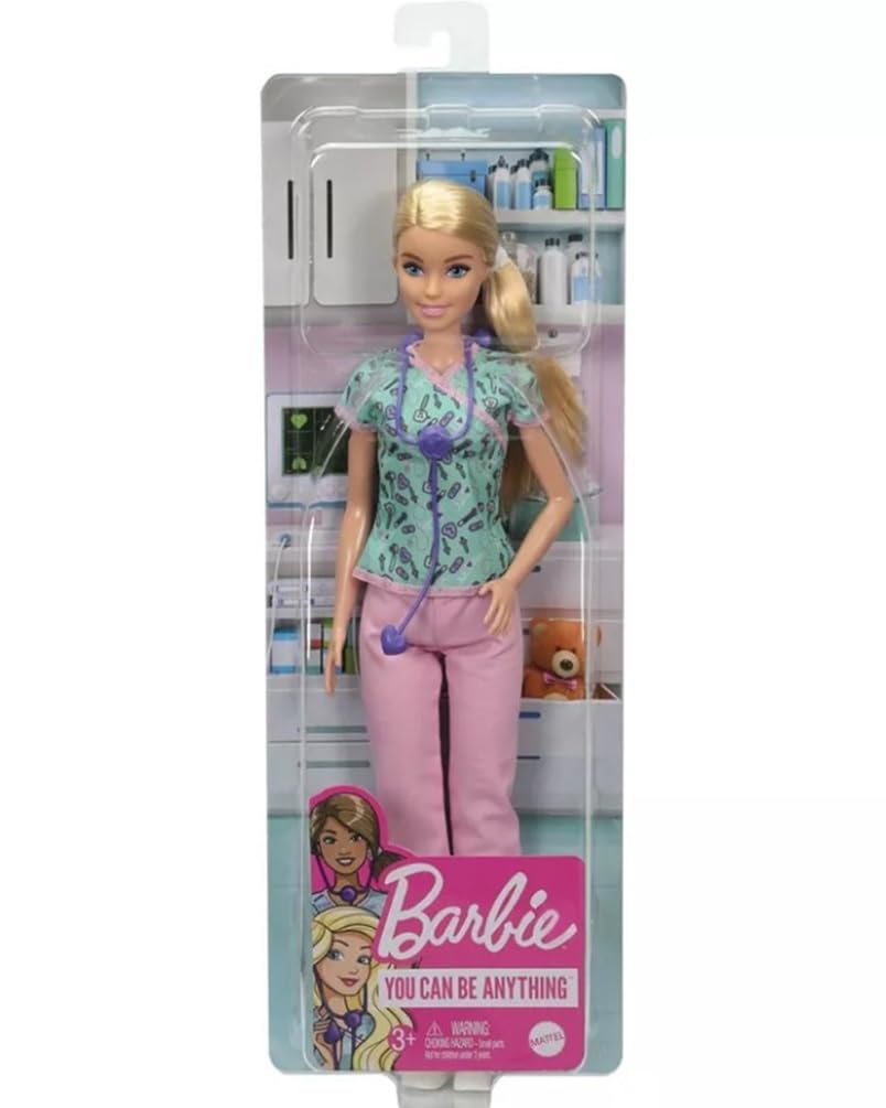 Barbie nurse doll in pink pants supports creative role-play about patient care