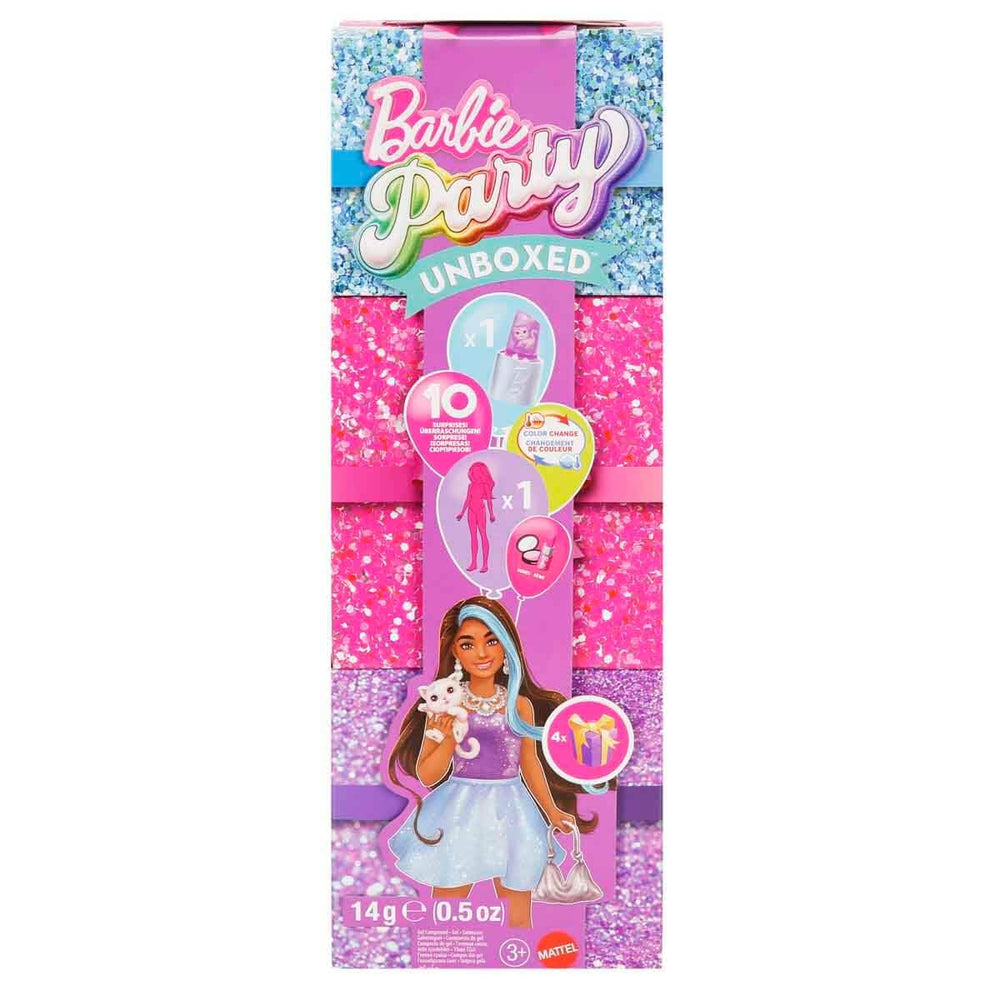 Barbie Party Unboxed accessory-compact poke-brush reveals fashion pieces.
