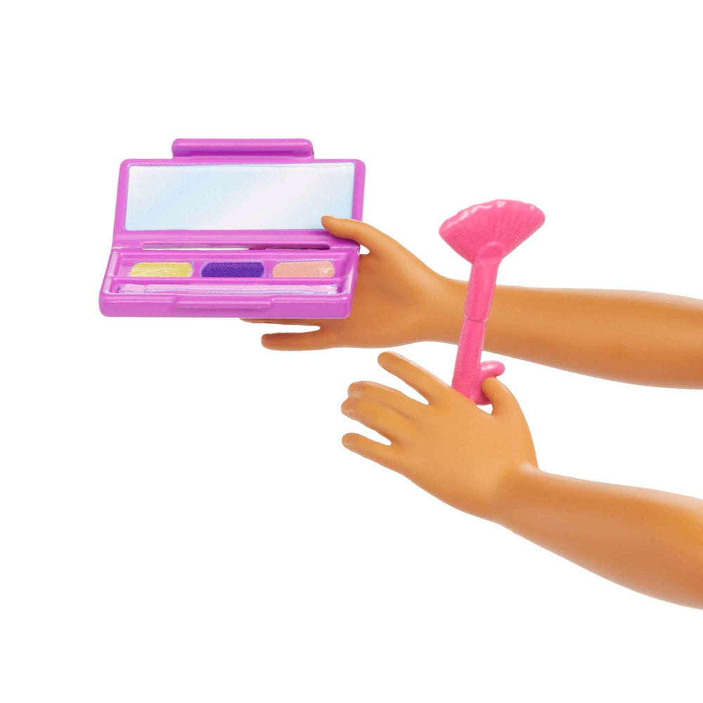 Barbie pink platform shoes complete a bold makeover look.