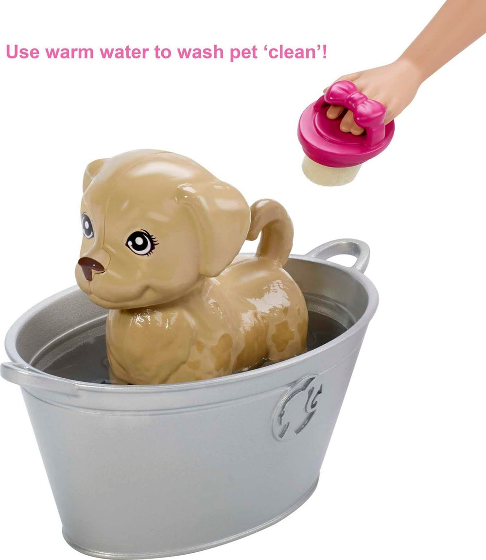 Barbie color-change kitten demonstrates clean vs dirty moments for nurturing bath play
