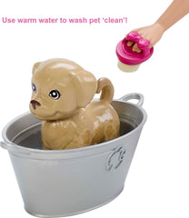 Barbie color-change kitten demonstrates clean vs dirty moments for nurturing bath play