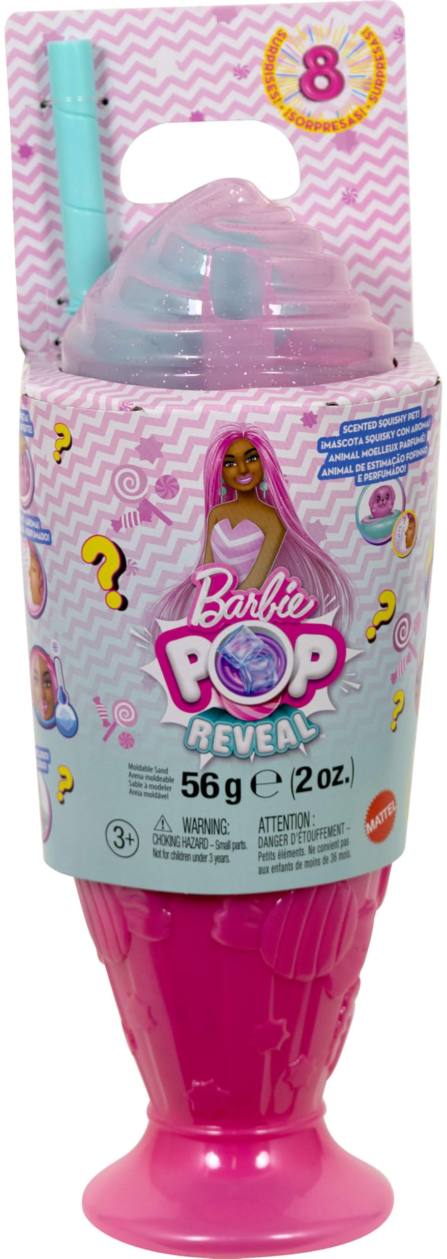 Barbie Pop Reveal color-change face transforms with cold water for repeat reveals.