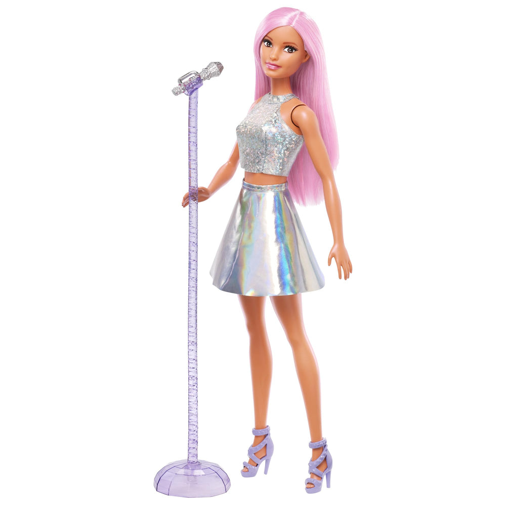 Barbie Pop Star Doll in iridescent skirt ready for stage play.