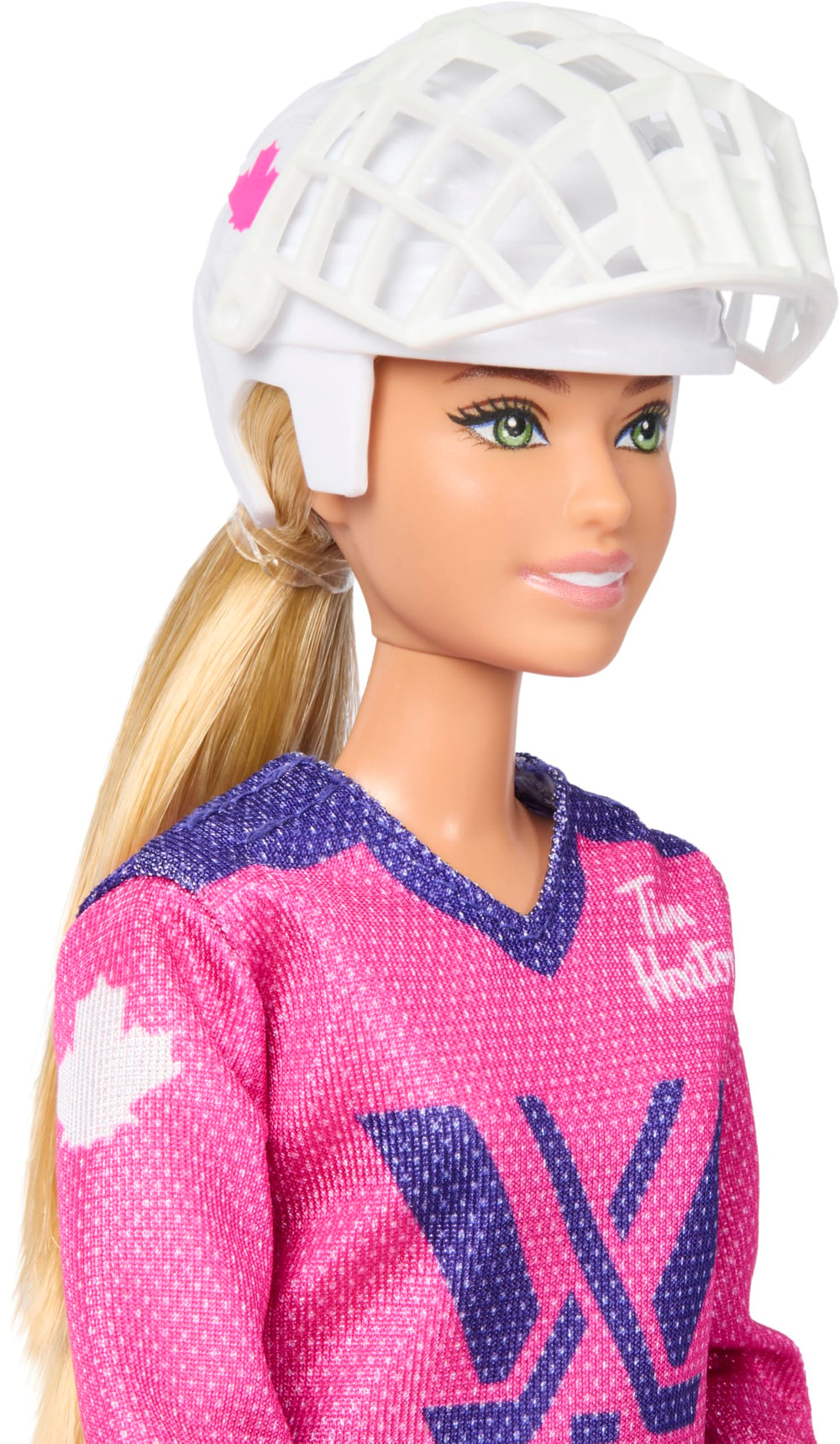 Barbie PWHL doll with hockey pants, prepared for on-ice action and role play.
