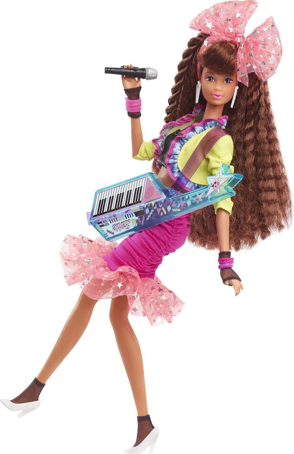 Barbie Rewind 80s Edition with radical ruffles skirt for imaginative fashion play.