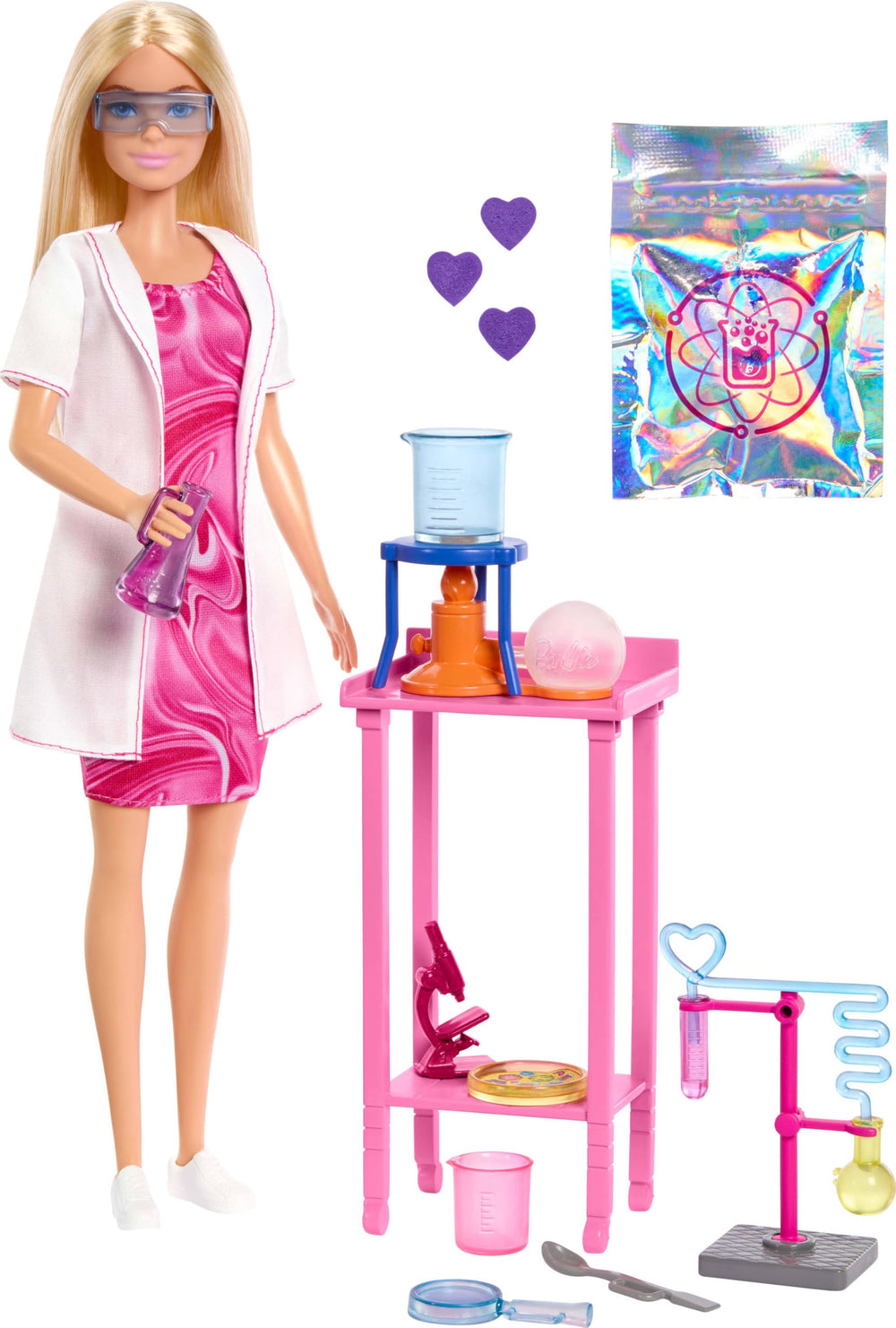 Barbie Scientist doll beside a lab table for imaginative STEM play and discovery