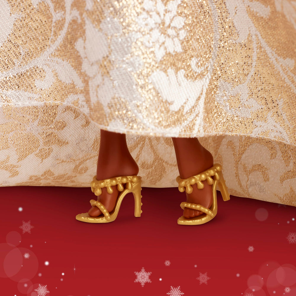 Barbie Signature 2025 Holiday gold drop earrings add festive luxury.