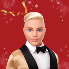 Ken's golden satin jacket highlighted for premium holiday styling.