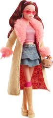 Barbie Signature Chelsea in faux fur coat with pink paisley lining for retro display