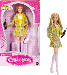 Barbie Signature Cher yellow plaid suit front view highlights iconic fashion for collectors.