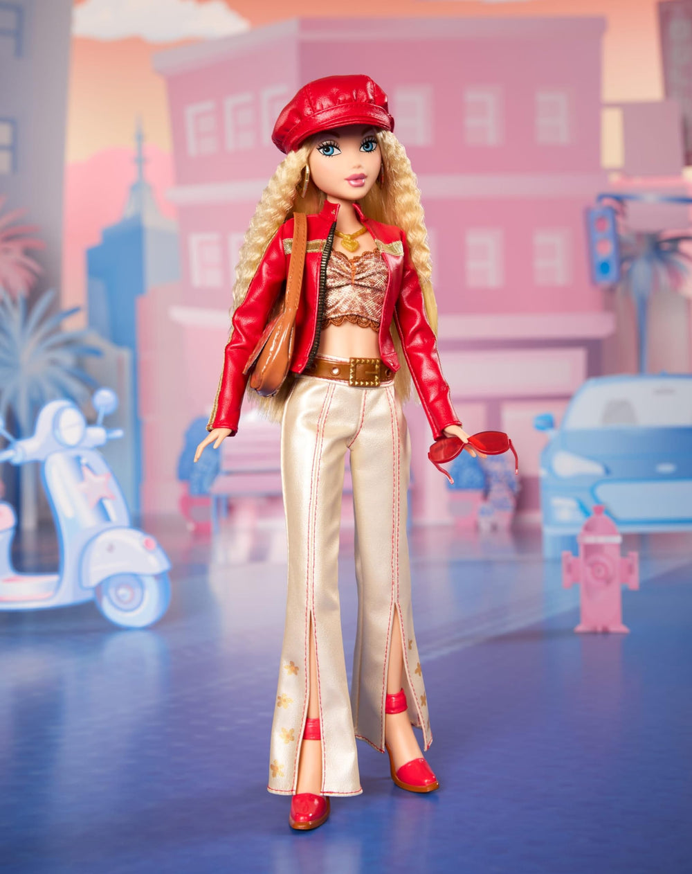 Barbie Signature My Scene doll features wavy hair with crimped accents for nostalgic styling.