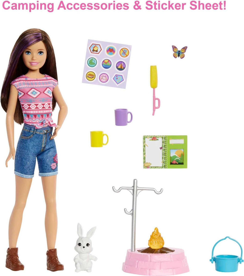 Barbie campfire-kit includes pot, mugs, and corn for roasting.