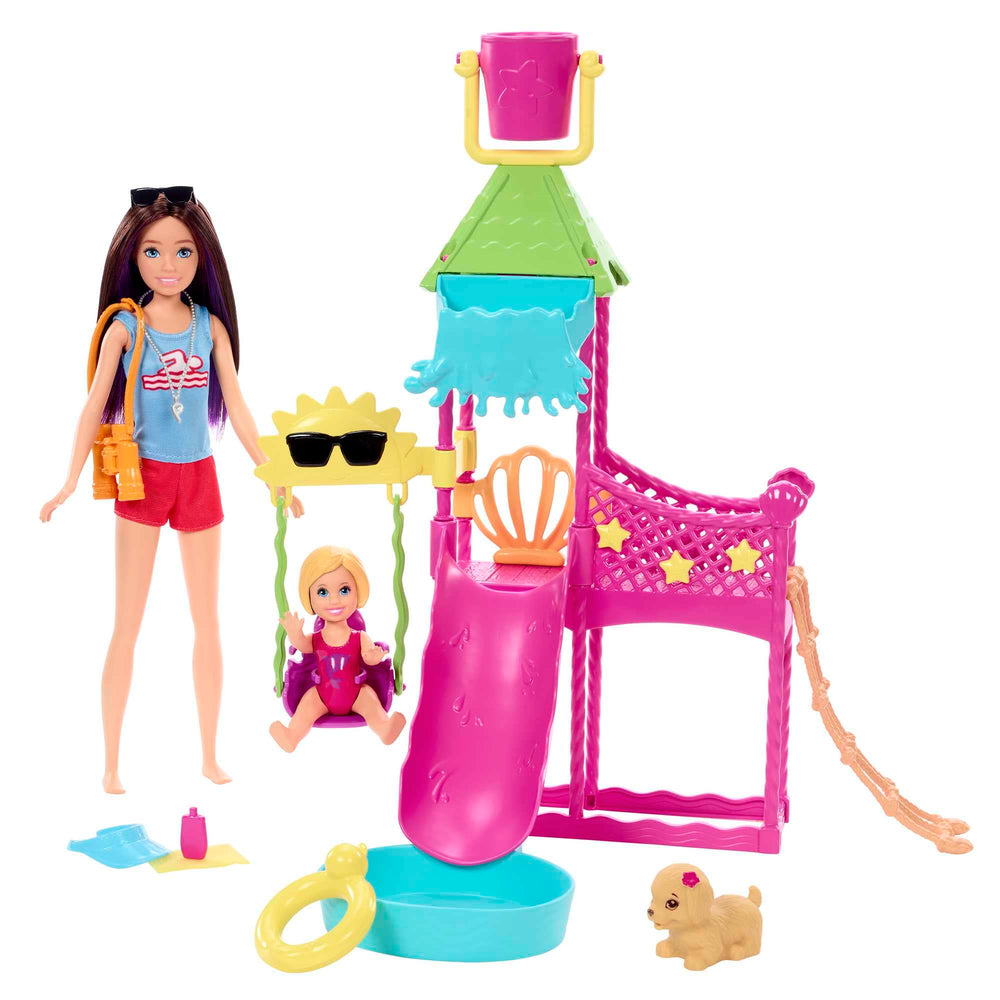 Barbie Skipper water park slide in action fueling imaginative play