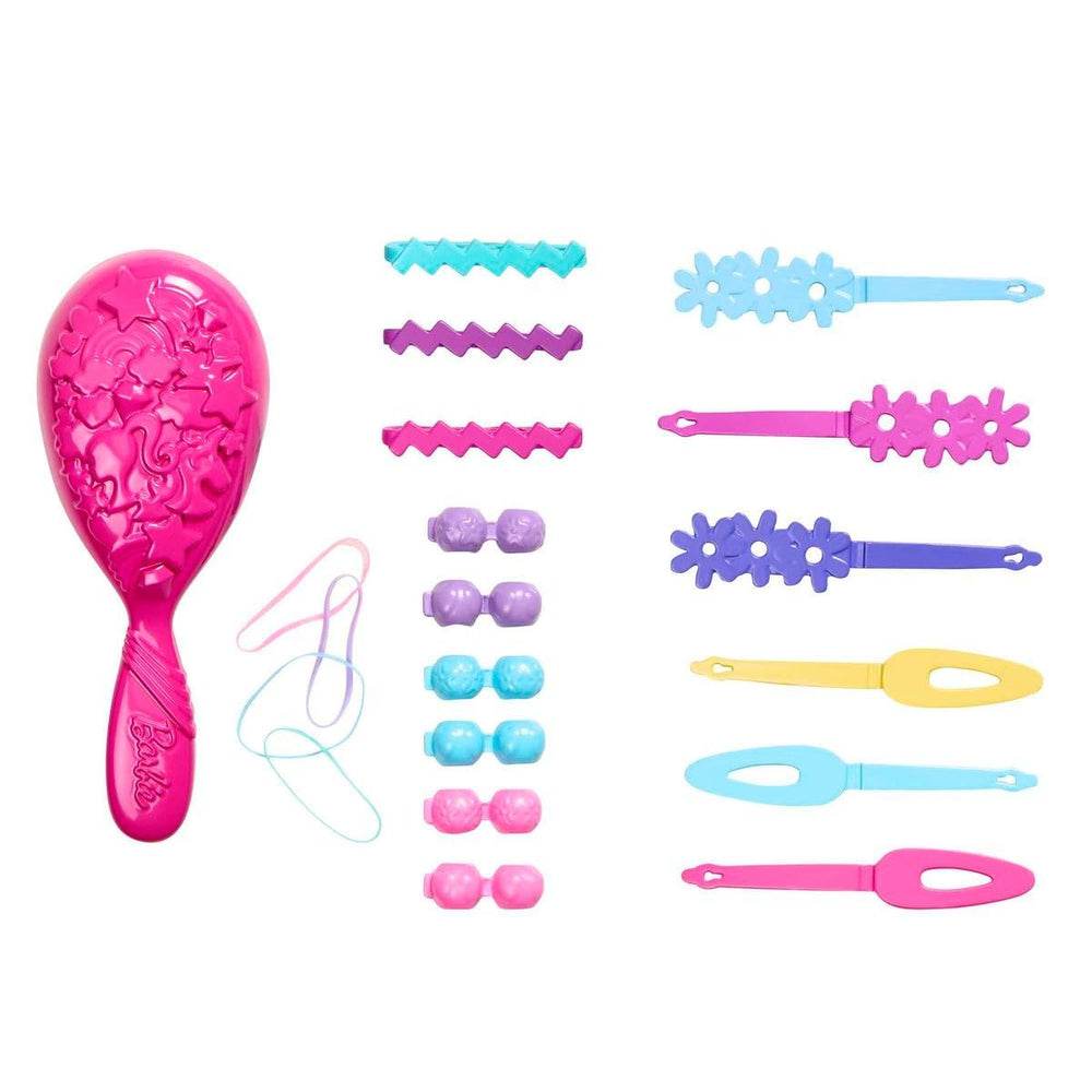 Barbie Styling Head includes beads and hair ties for versatile styling.
