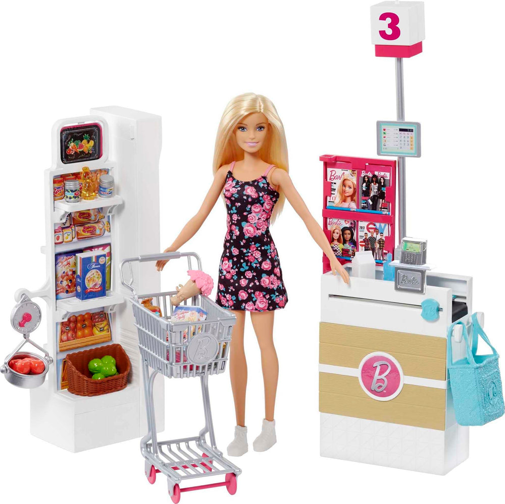 Barbie supermarket cart rolls smoothly for believable shopping fun.