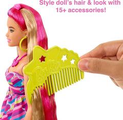 Barbie Totally Hair color-change clips offer playful color shifts during styling.
