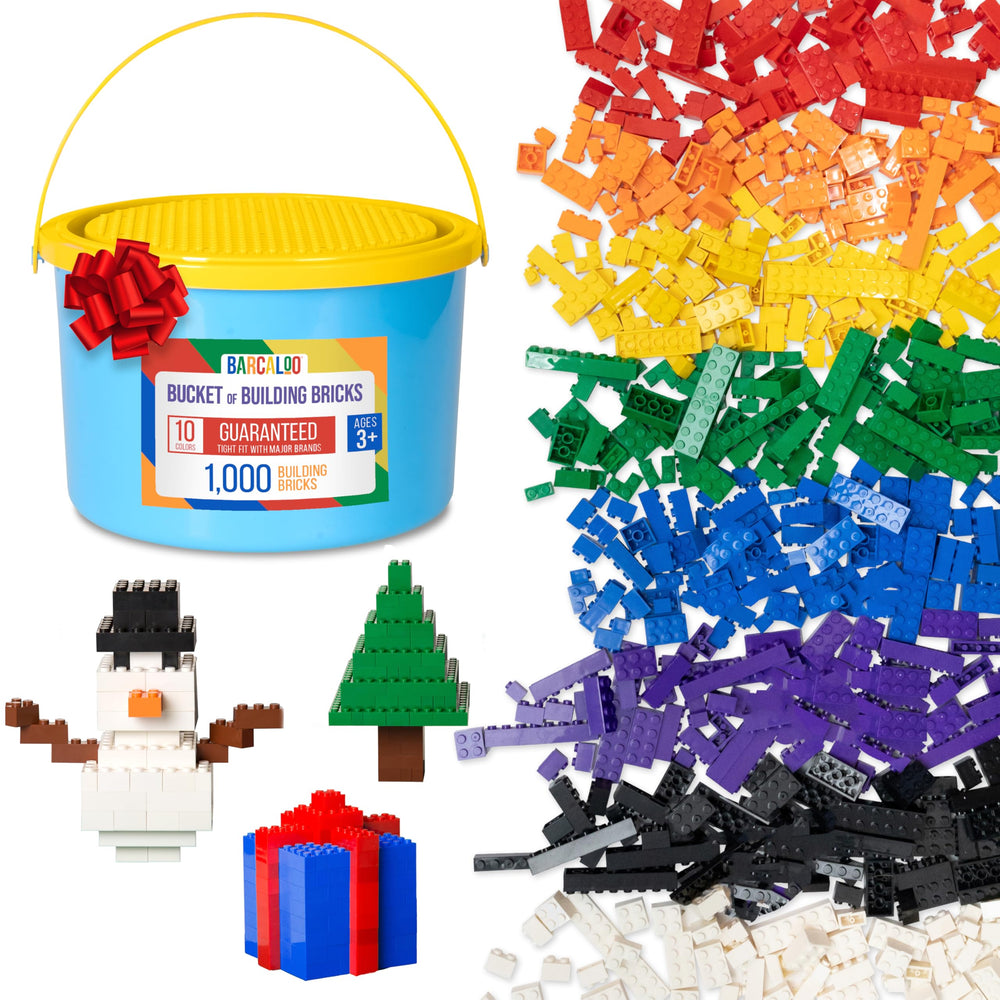 Barcaloo 1000-piece bricks in a bright tub for open-ended play