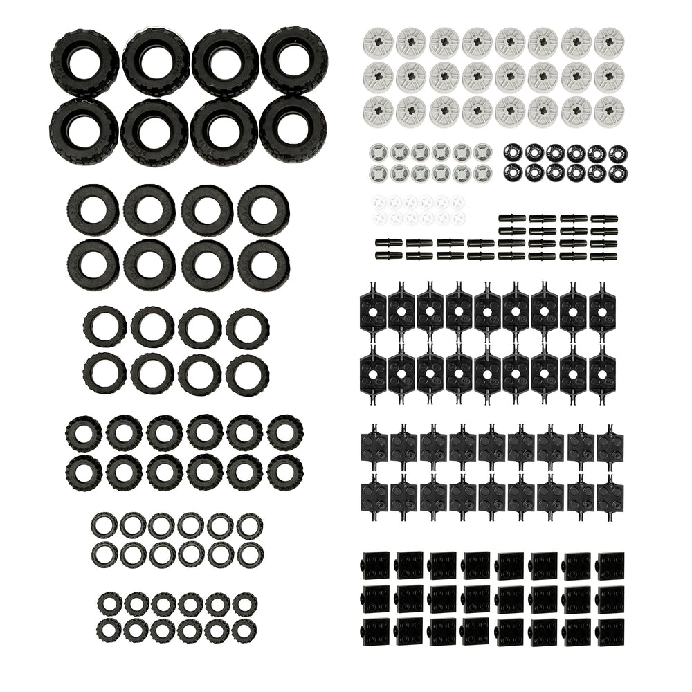Barcaloo 144-piece wheels and axles set for imaginative car builds and durable parts.
