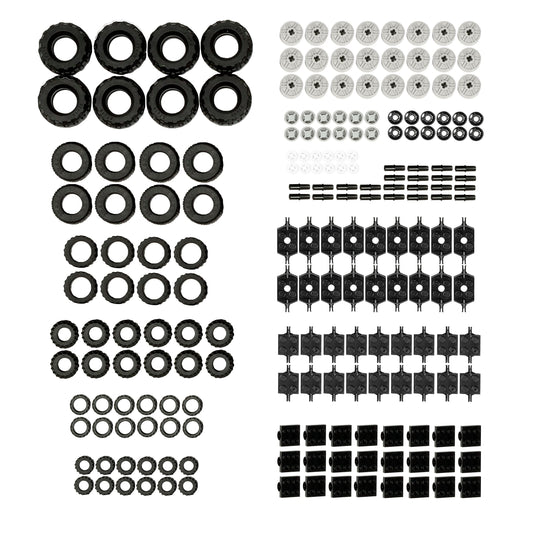 Barcaloo 144-piece wheels and axles set for imaginative car builds and durable parts.